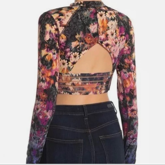 SOLD! Free People Movement Idris Floral Mesh Long Sleeve Crop Top Size Medium - Picture 2 of 12